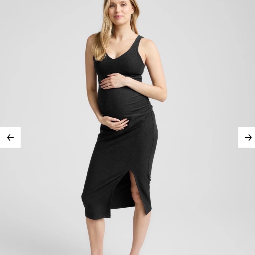 beyond yoga S Sleek V Neck Maternity Midi Dress NAVY BLUE S . NEW UNWORN !